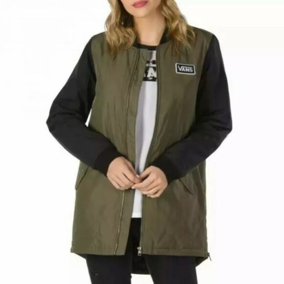 VANS Boom Boom Long Women's Jacket Grape Leaf SZ SM Contrasting Sleeve Zip Up